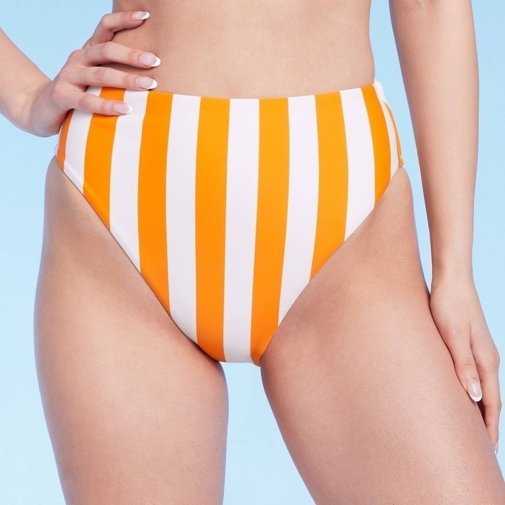 Women's High Waist Cheeky Bikini Bottom Shade & Shore Orange Stripe XS NWT